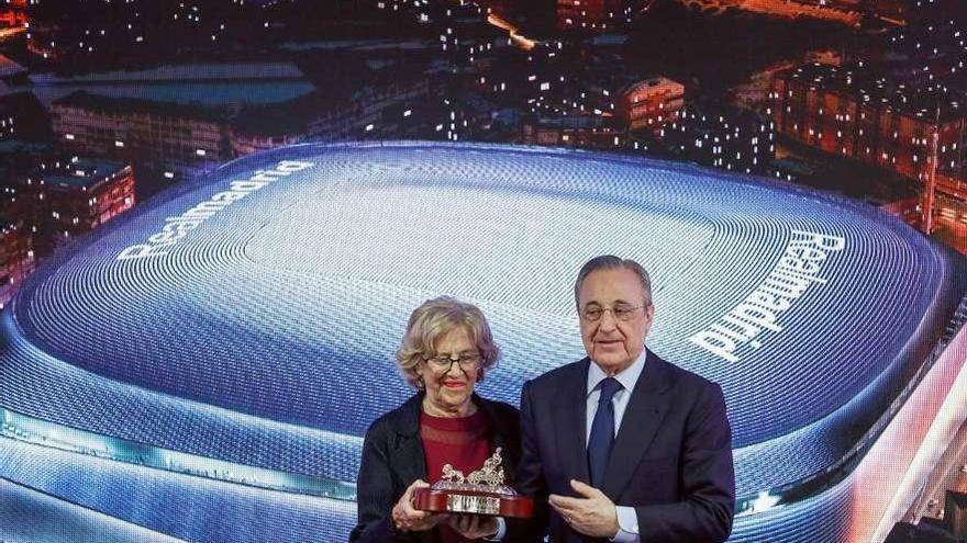 Manuela Carmena y Florentino Pérez, en la presentación del proyecto. // Emilio Naranjo