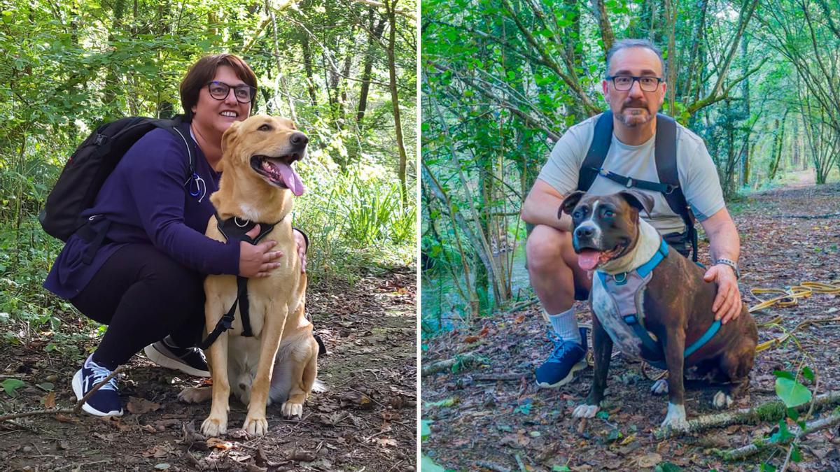 Ángeles Paz y Santi Novas con sus perros