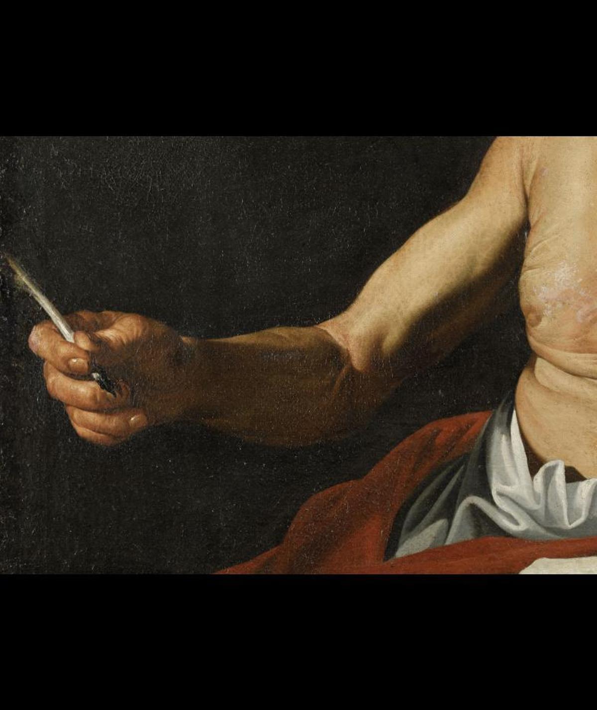 Detalle de la pluma de San Jerónimo pintado por José Ribera.