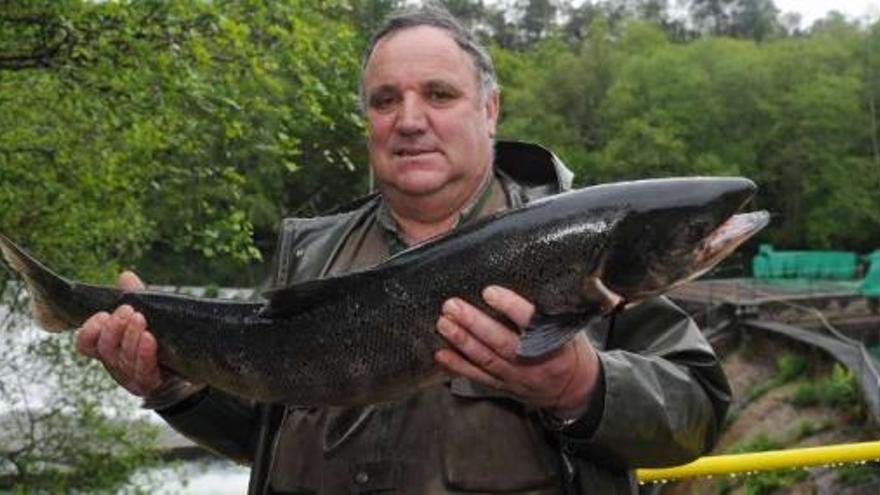 Uno de los salmones capturados el pasado año en Monte Porreiro.  // Gustavo Santos