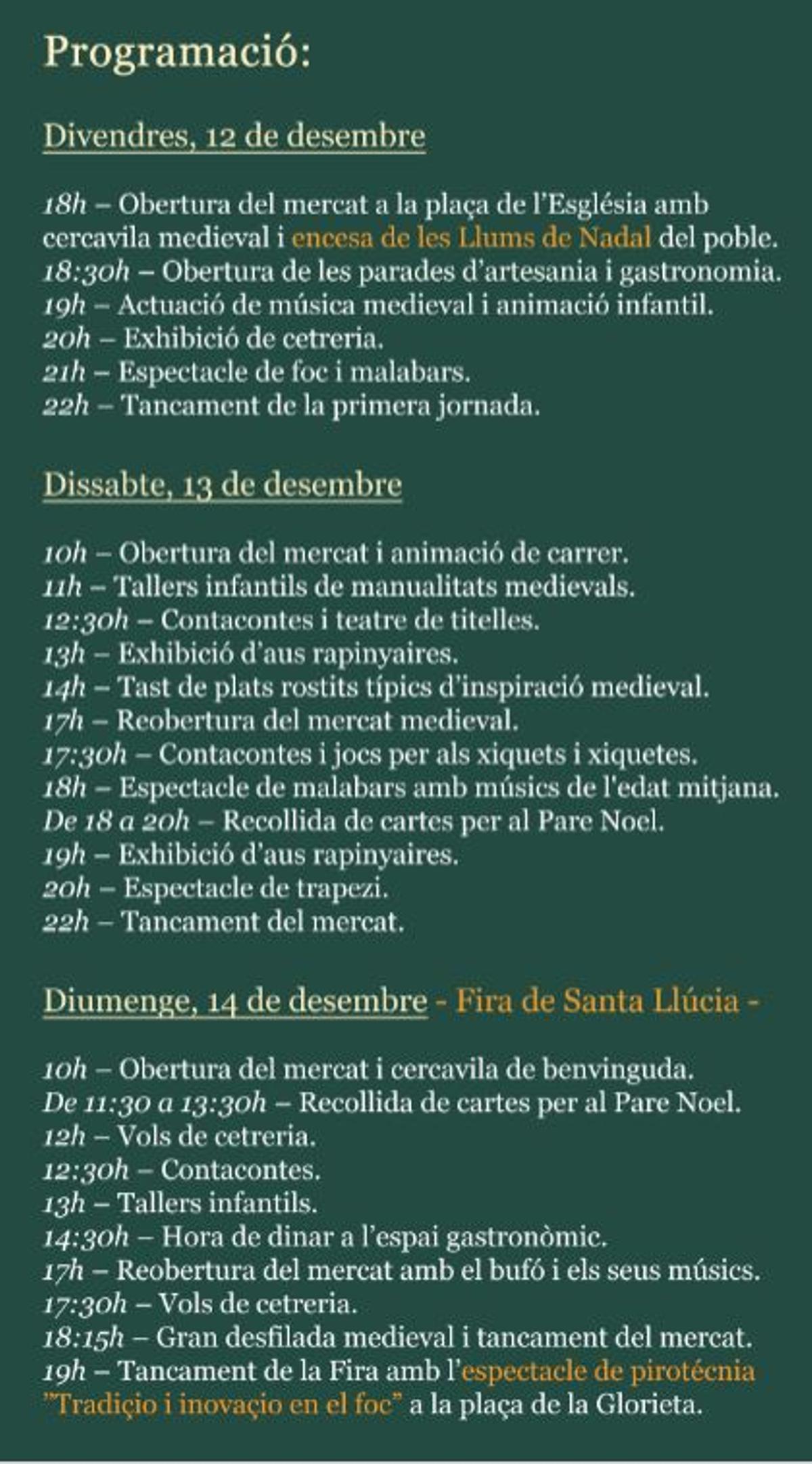 Programación de la Fira de Santa Llúcia.