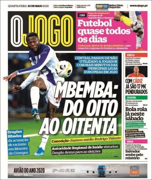 Portada O JOGO miércoles 20 mayo 2020