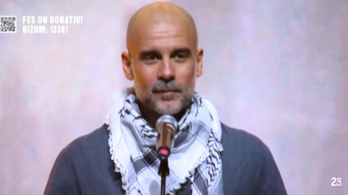 Pep Guardiola da el pistoletazo de salida al concierto-manifiesto @actxpalestine desde el Palau Sant Jordi