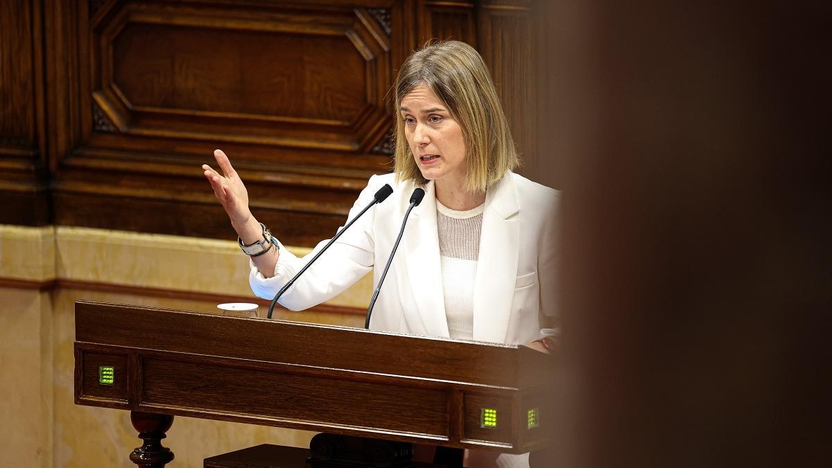 La presidenta de En Comú Podem en el Parlament, Jéssica Albiach, durante el debate de política general