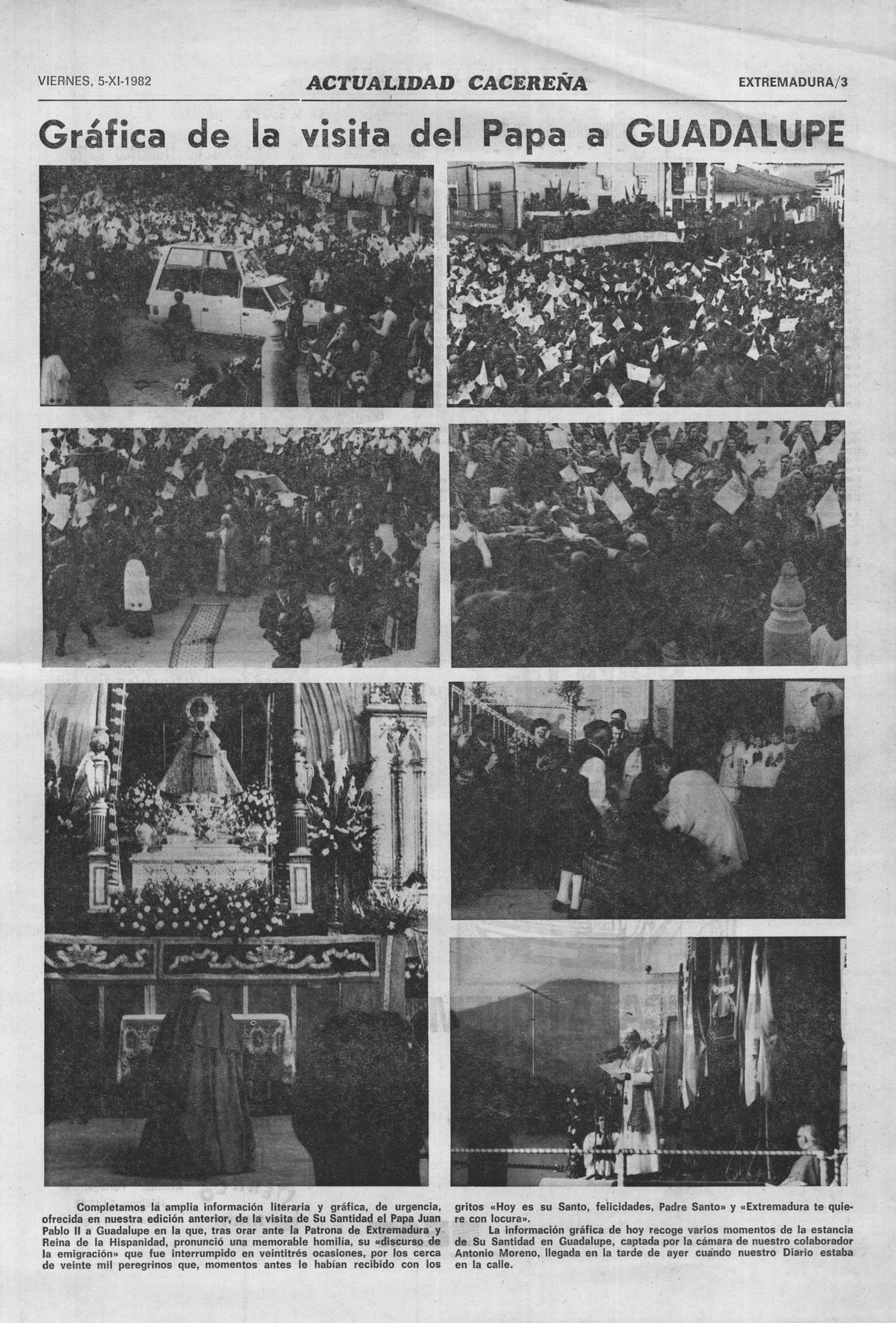 Página de este diario al día siguiente de la estancia del papa en Extremadura.