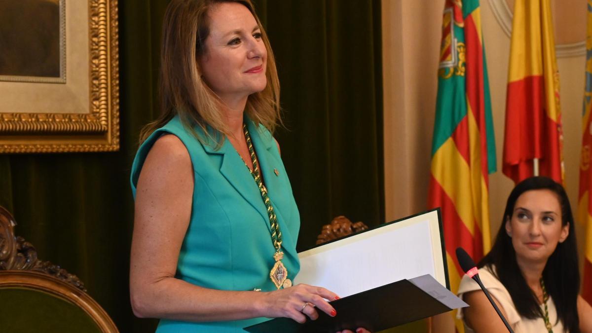 La alcaldesa de Castelló, en un momento de su discurso de este viernes.