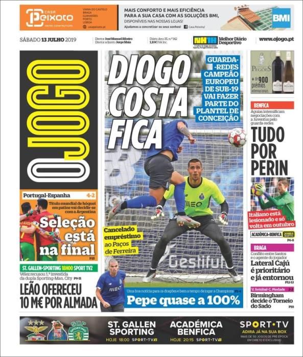 Portada O JOGO sábado 13 julio 2019