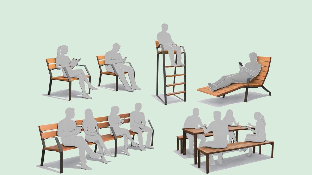 Modelos de mobiliario de la plaza de las Glòries