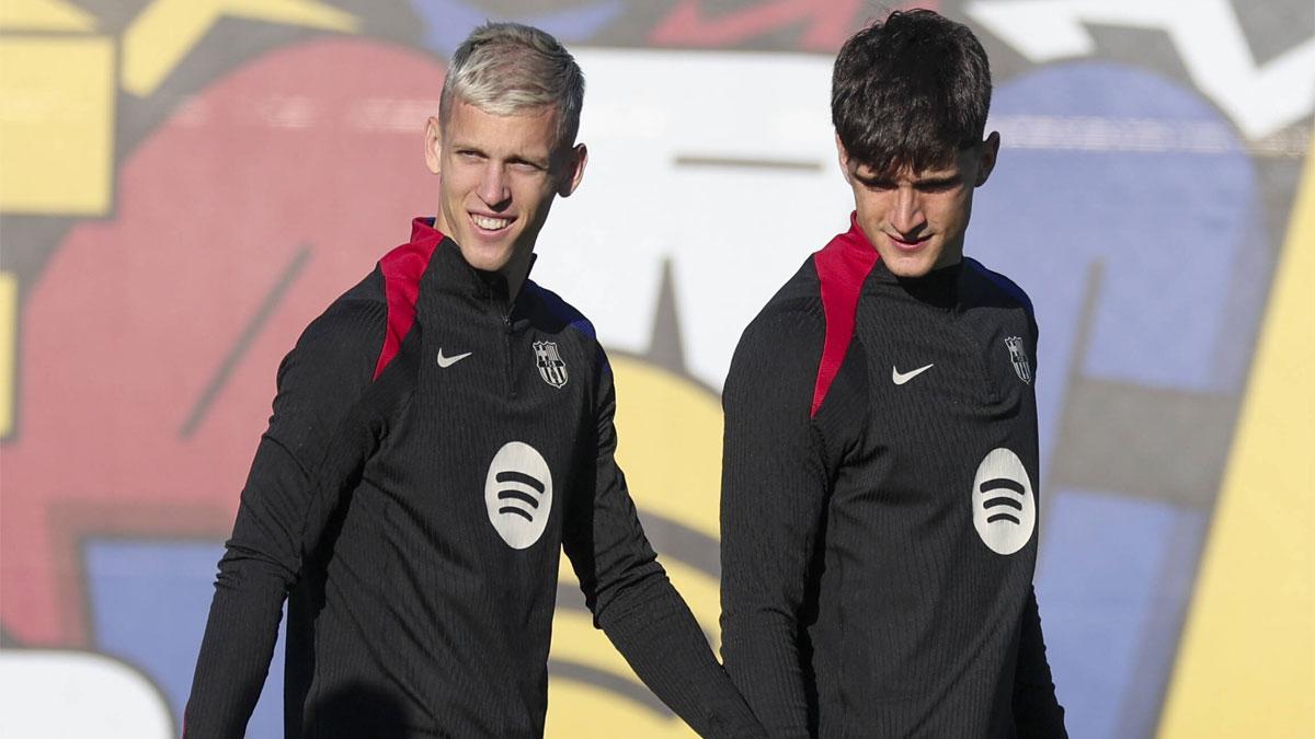 Pau Víctor y Dani Olmo, en un entrenamiento