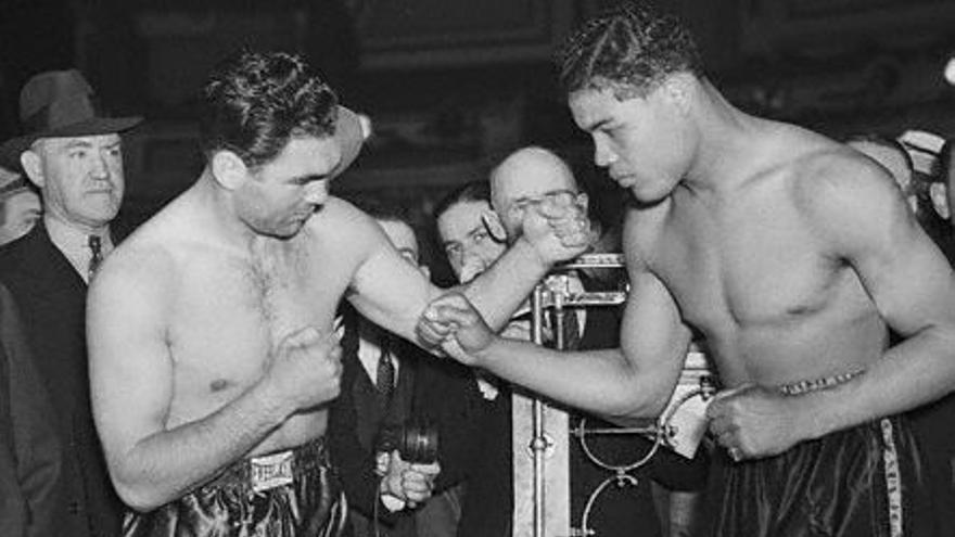 Schmelling y Louis, durante el pesaje de su segundo combate.