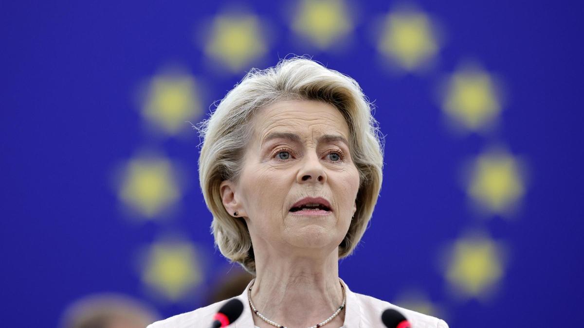 Ursula von der Leyen, el pasado 18 de julio, durante su discurso en el Parlamento Europeo antes de votarse su designación.