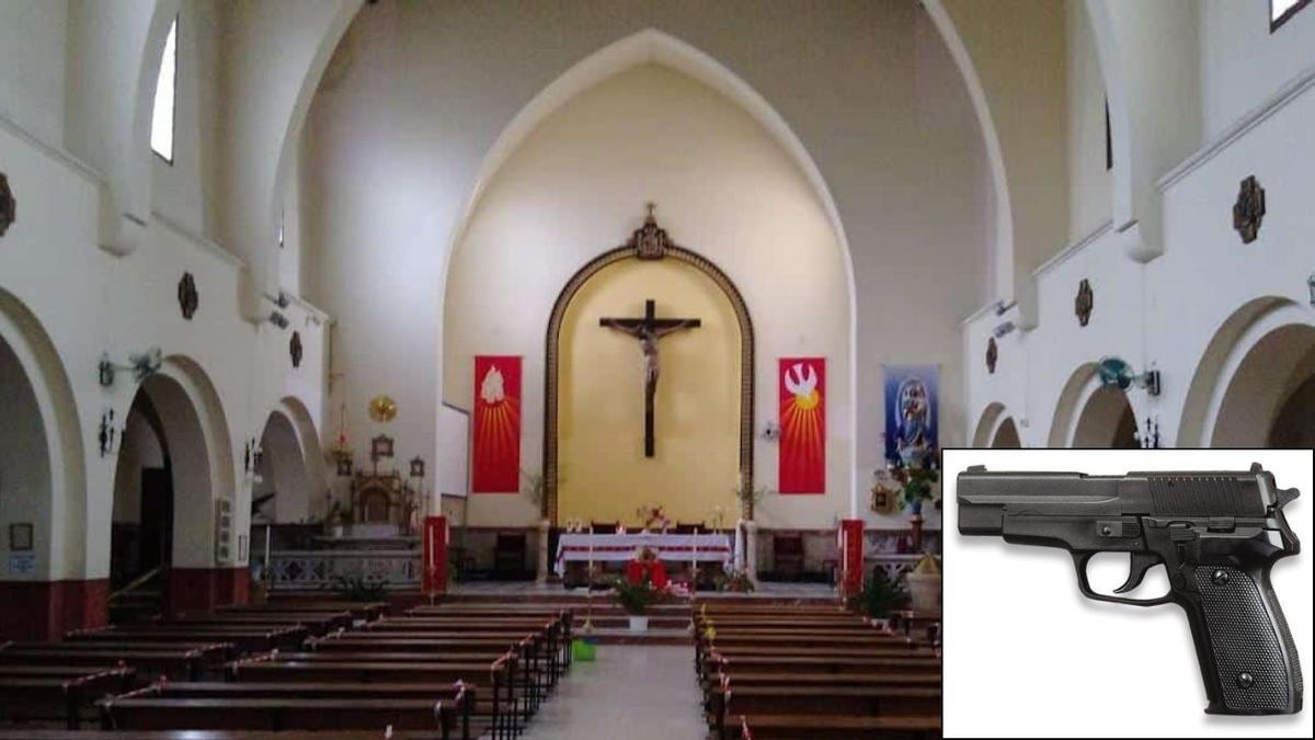 Los ladrones usaron una pistola de aire comprimido, similar a un arma de fuego, para atracar la parroquia y robar a una mujer.