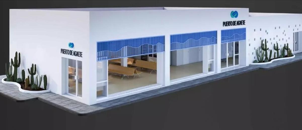 Imagen simulada del proyecto de la terminal de viajeros del Puerto de Agaete, cuando se acaben las obras.