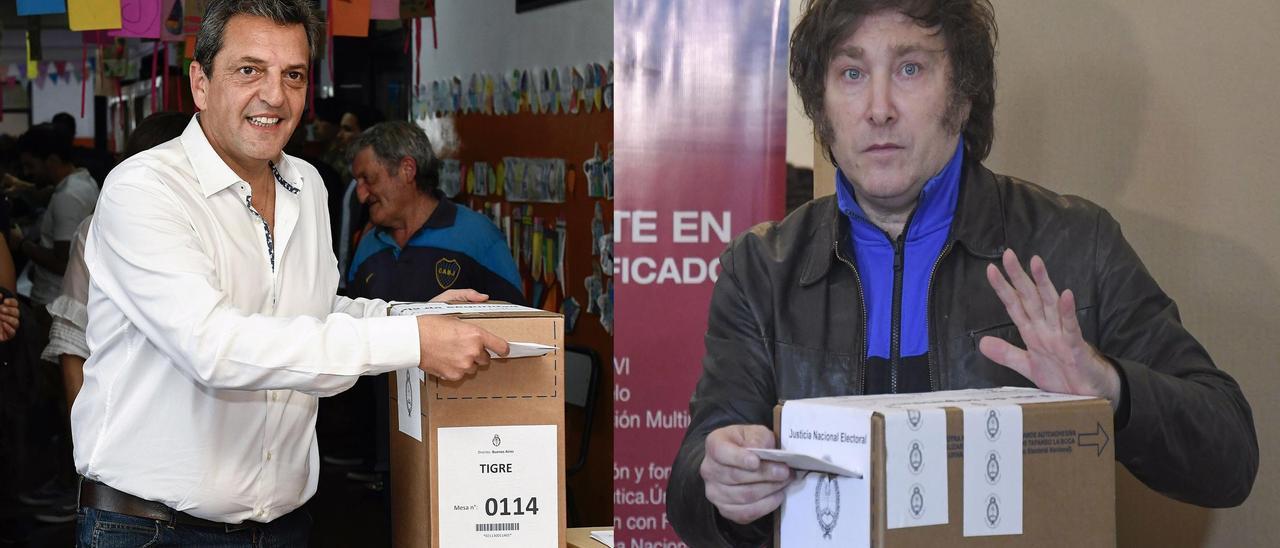 Massa y Milei votan durante las elecciones en Argentina.