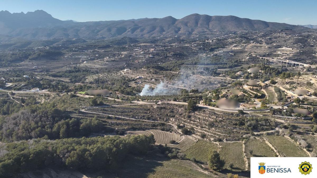 Incendio detectado nada más iniciarse en una partida rural de Benissa