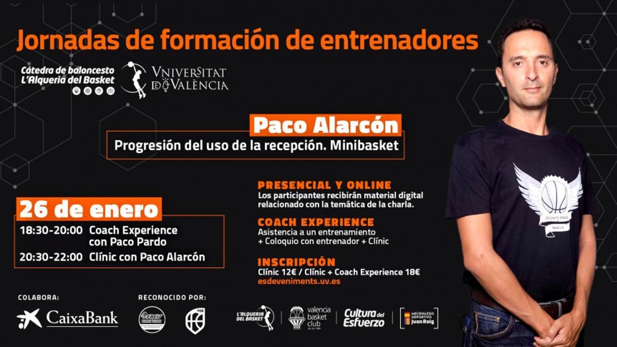 Paco Alarcón impartirá el 26 de enero la próxima jornada de formación de entrenadores de esta temporada de la Cátedra de Baloncesto L’Alqueria del Basket.