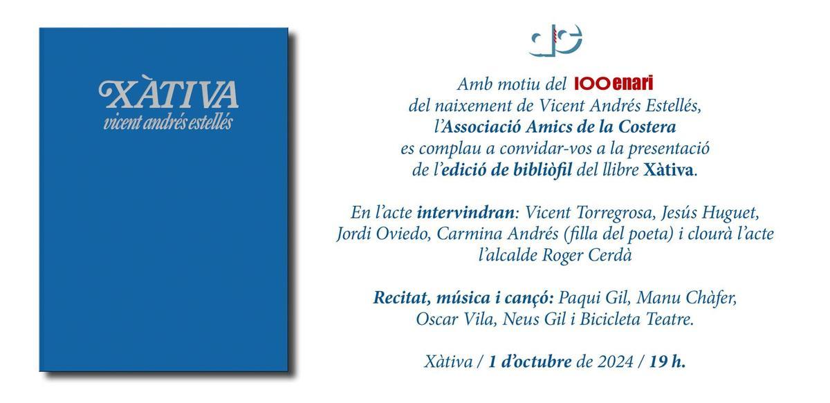 La hija de Vicent Andrés Estelles participará en la presentación de la reedición del libro "Xàtiva"