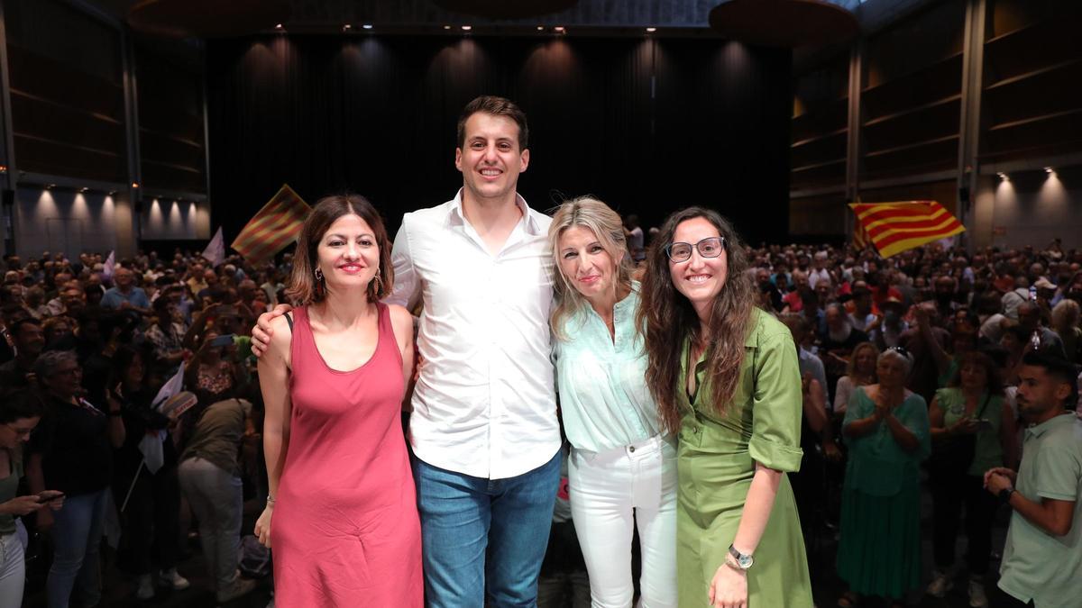 Mitin de Sumar en las generales, con Sira Rego, Jorge Pueyo, Yolanda Díaz y Laura Vergara.