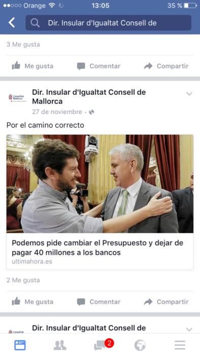 El Pi denuncia que Podemos utiliza el Facebook del Consell para fines partidistas