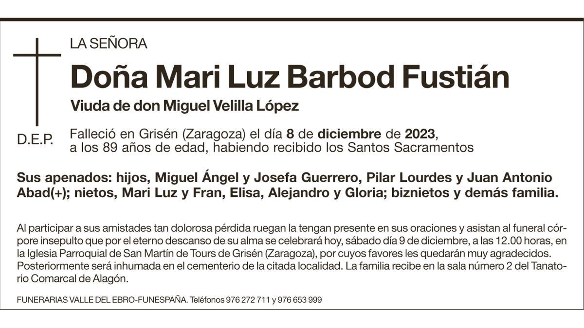 Doña Mari Luz Barbod Fustián.