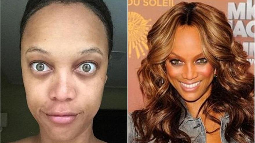 Tyra Banks, antes y después de maquillar.