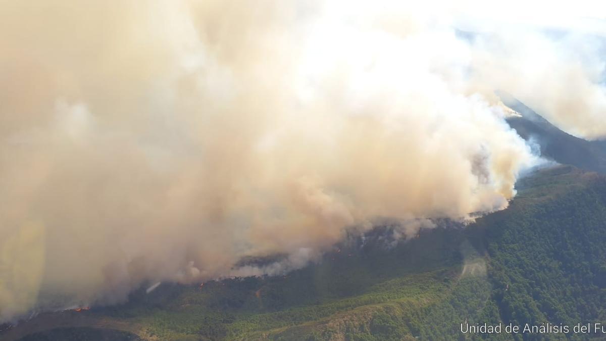 Imagen aérea del incendio en la mañana de este viernes