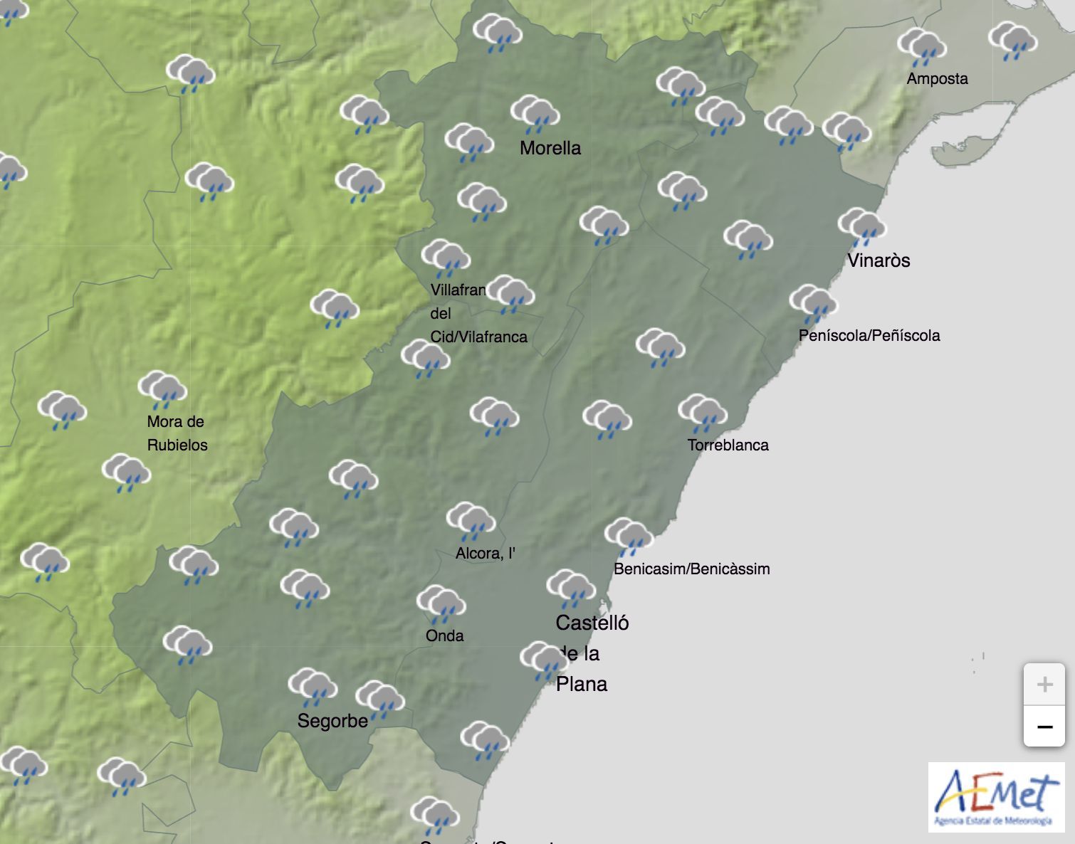 Mapa con pronóstico para el jueves 24