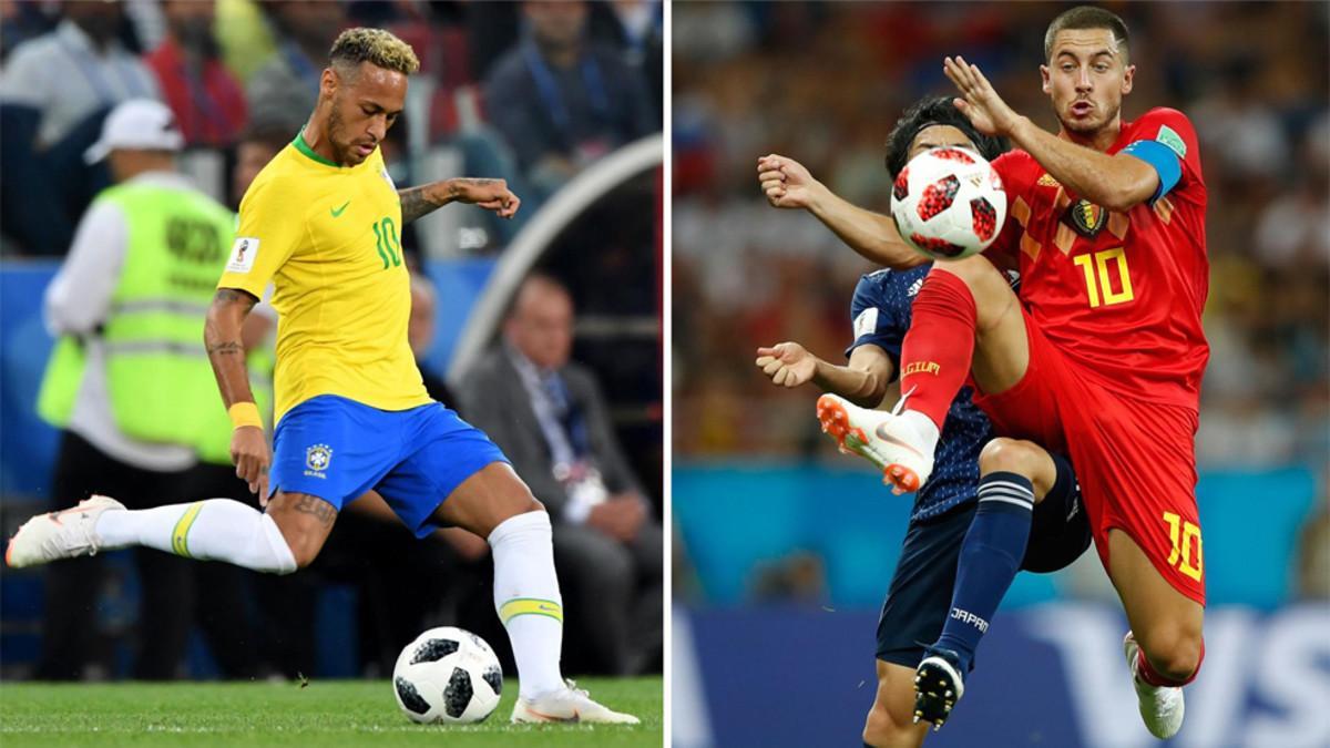 Neymar Junior y Eden Hazard en acción durante el Mundial de Rusia 2018