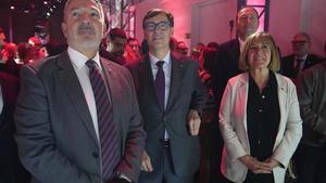 El presidente Salvador Illa junto a los consellers Miquel Samper y Berni Álvarez y la delegada del gobierno, Núria Marín, en el coctel de los chefs catalanes en Madrid