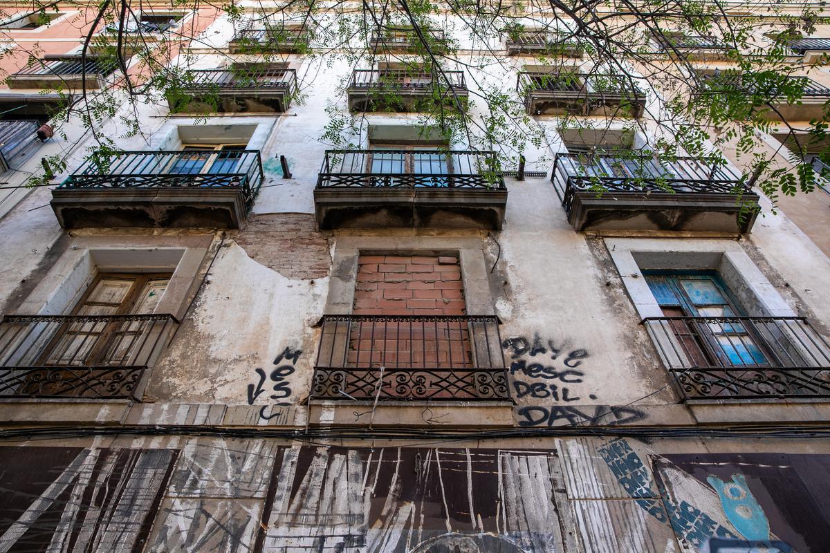 Las palomas toman un bloque abandonado en el casco antiguo de Barcelona