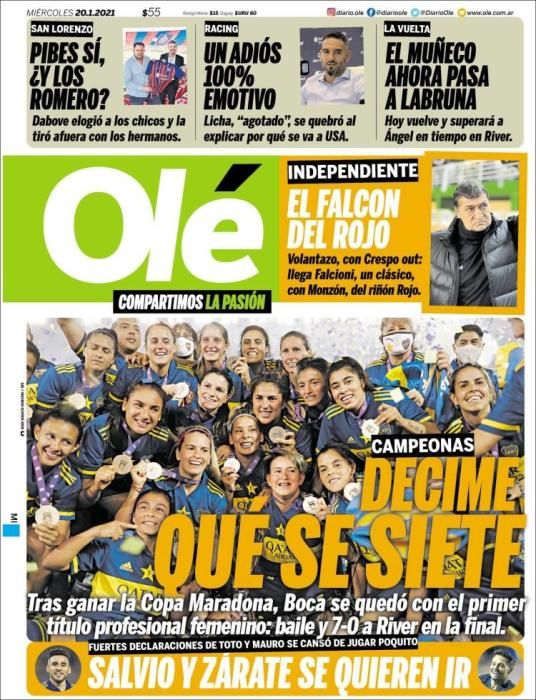 Portada OLÉ miércoles 20 enero 2021