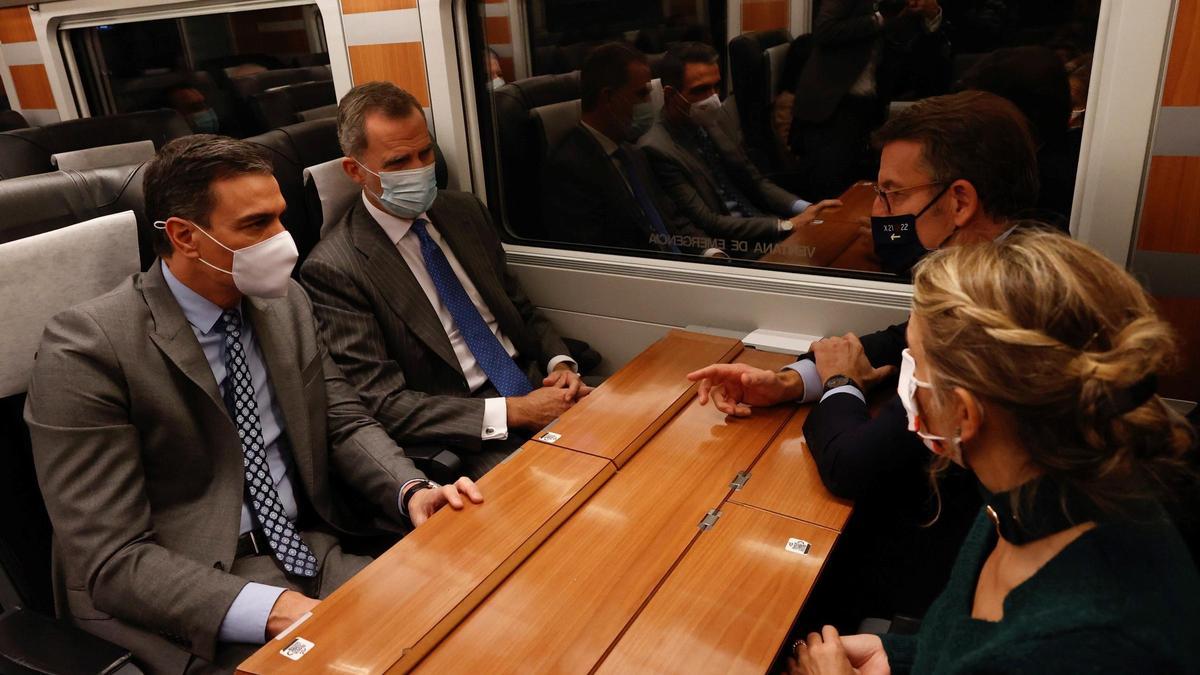 Spanish King Felipe attends to the opening trip of high speed train AVE from Madrid to Ourense