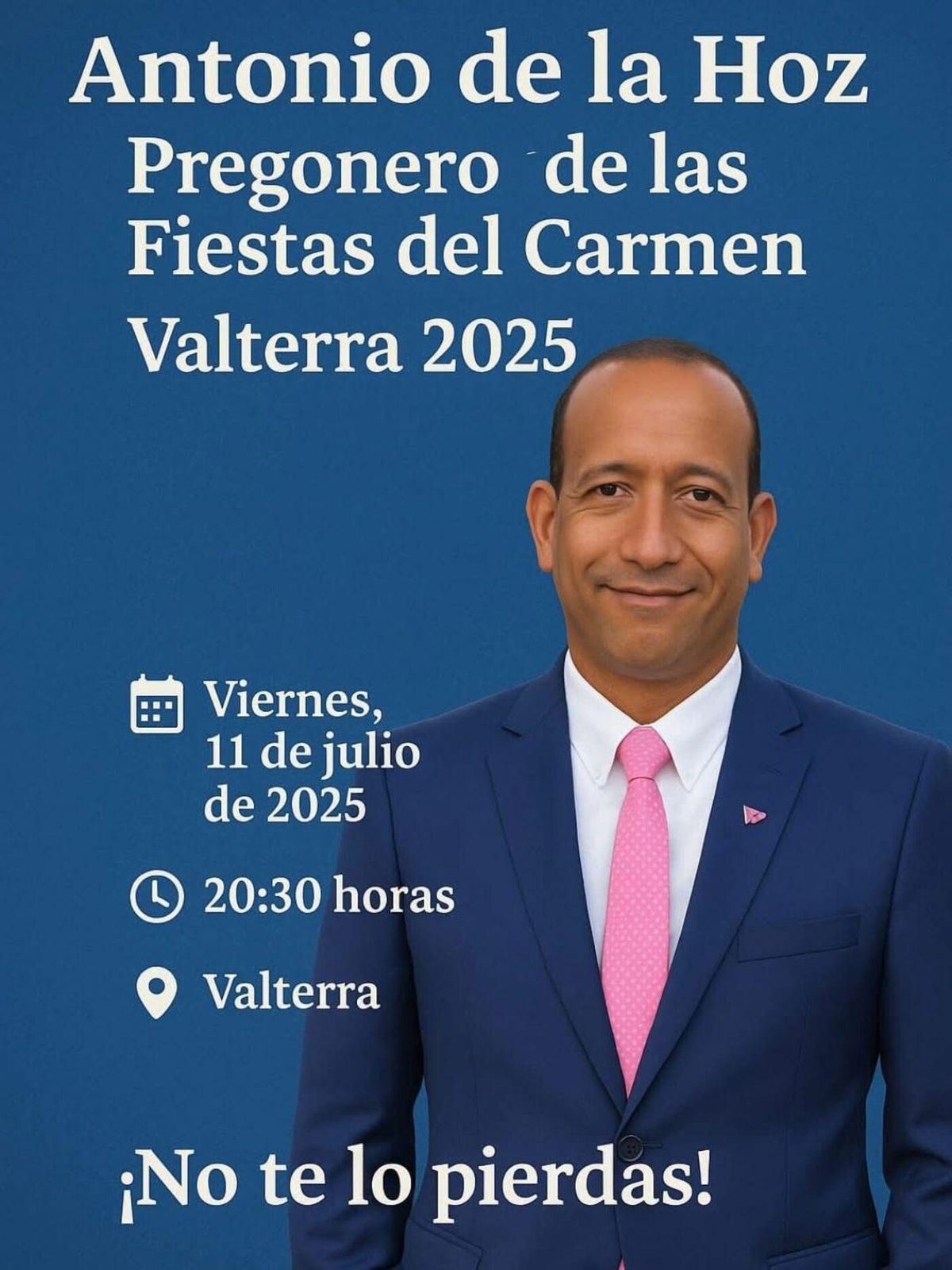 Cartel del pregón de Antonio de la Hoz, pregonero de las Fiestas del Carmen en Valterra 2025