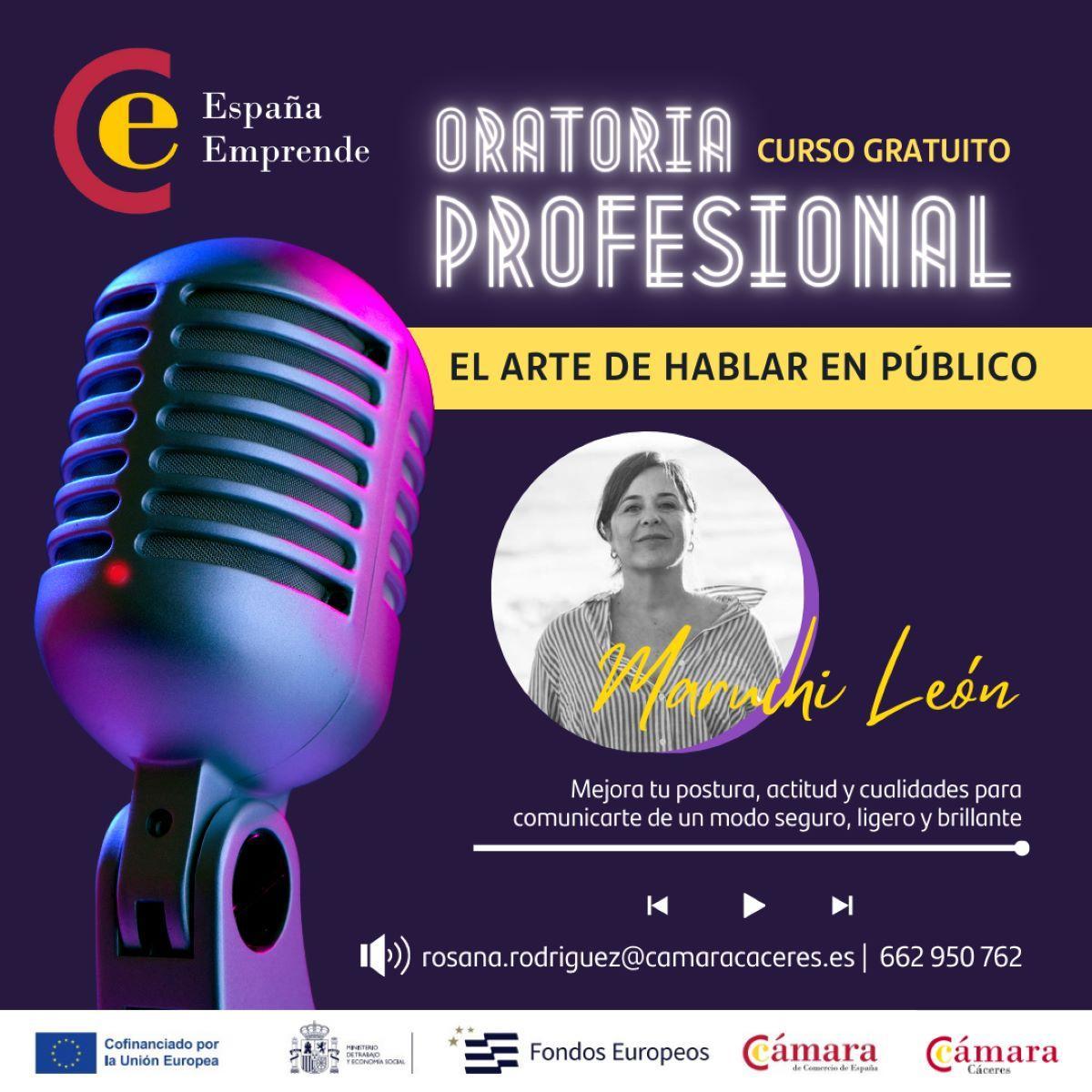 Cartel del curso gratuito sobre oratoria profesional