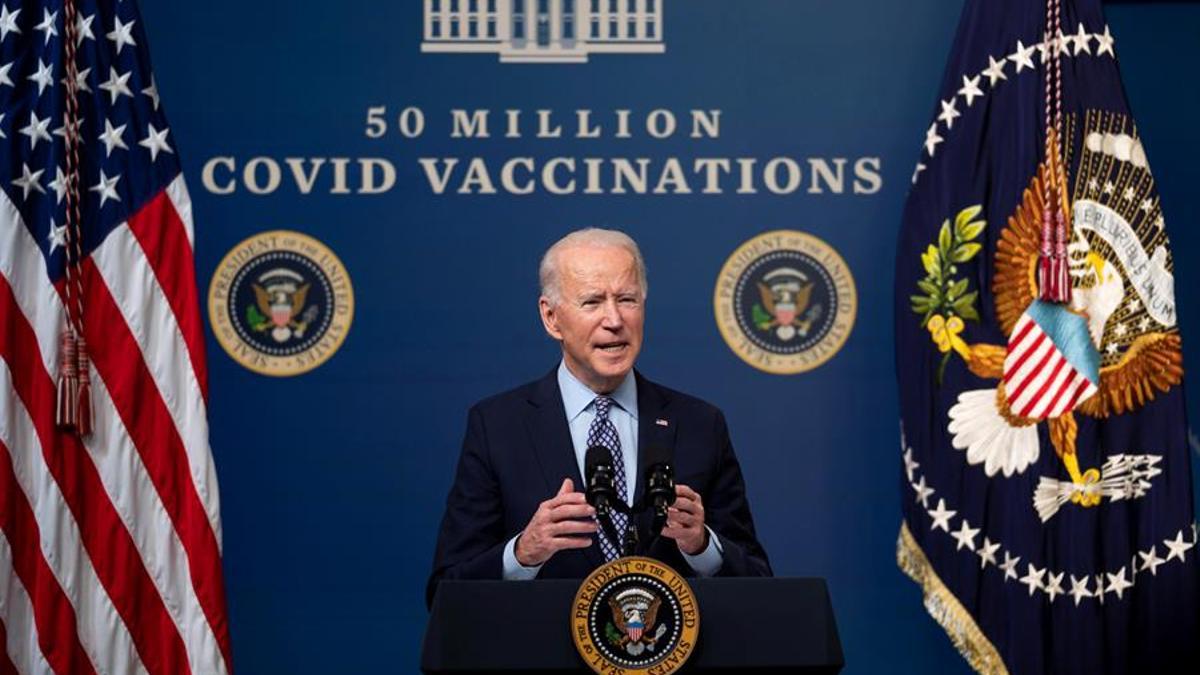 El presidente estadounidense Joe Biden, en el acto para celebrar las 50 millones de vacunaciones contra el coronavirus.