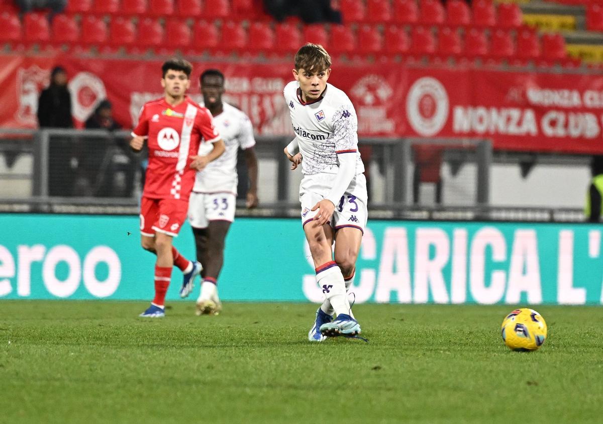 Amatucci, en su segundo partido en la Serie A con la Fiorentina, ante el Monza, en diciembre de 2023