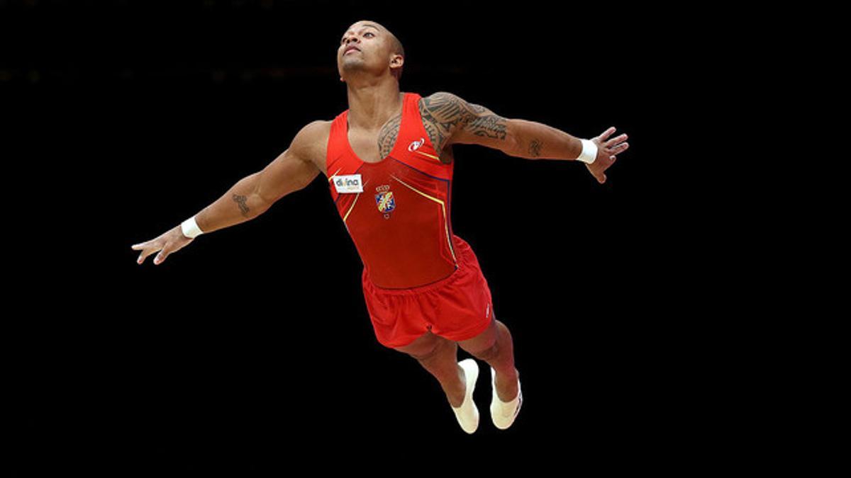 Rayderley Zapata, en la final de suelo de los Mundiales de gimnasia artística, en Glasgow