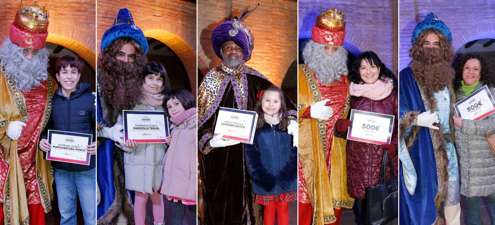 Los Reyes Magos, junto a Sergio Gracia, Mayte y Carla García, Raquel Bordonaba, Pilar Lahoz y Beatriz Roy. | SERVICIO ESPECIAL