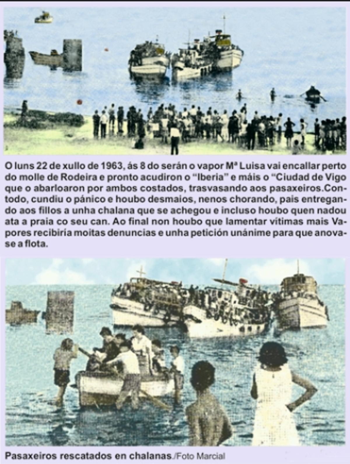 Nova sobre o accidente do vapor "María Luisa", en Rodeira, en xullo de 1963.