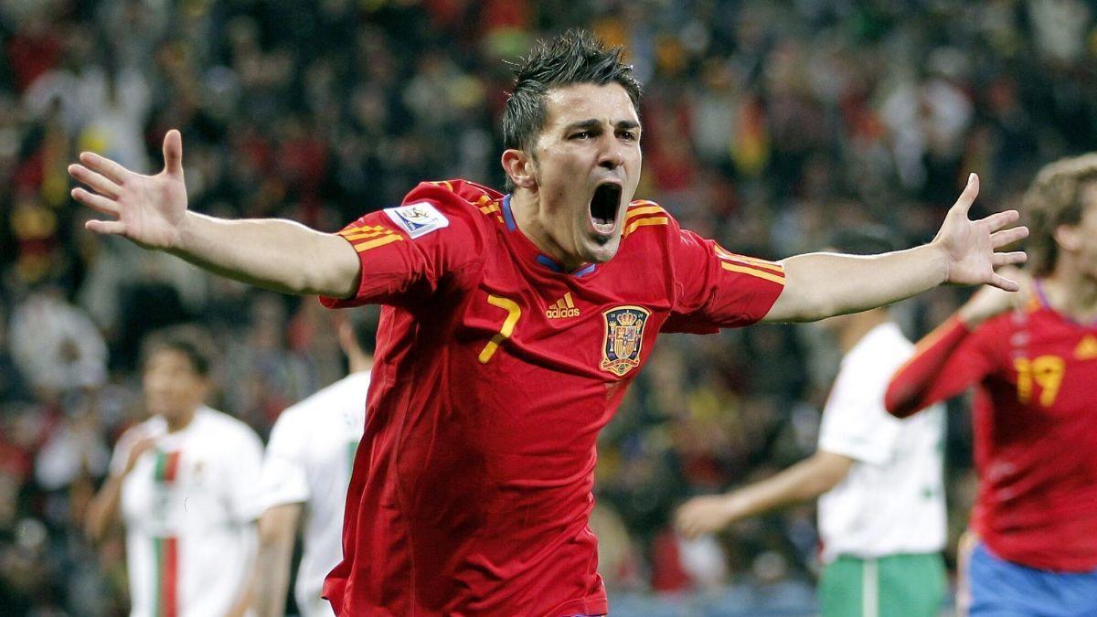 David Villa celebra el gol de España ante Portugal en el Mundial de Sudáfrica