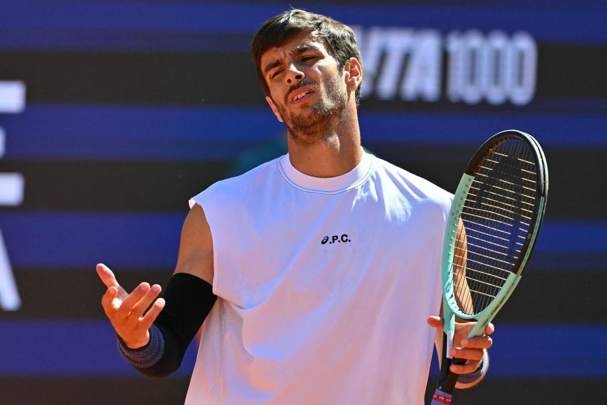 Lorenzo Musetti, durante su derrota contra Alcaraz en Roma.