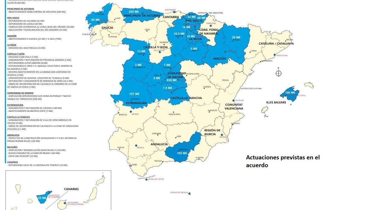 Mapa completo con todas las actuaciones previstas en el país, Zamora incluida.