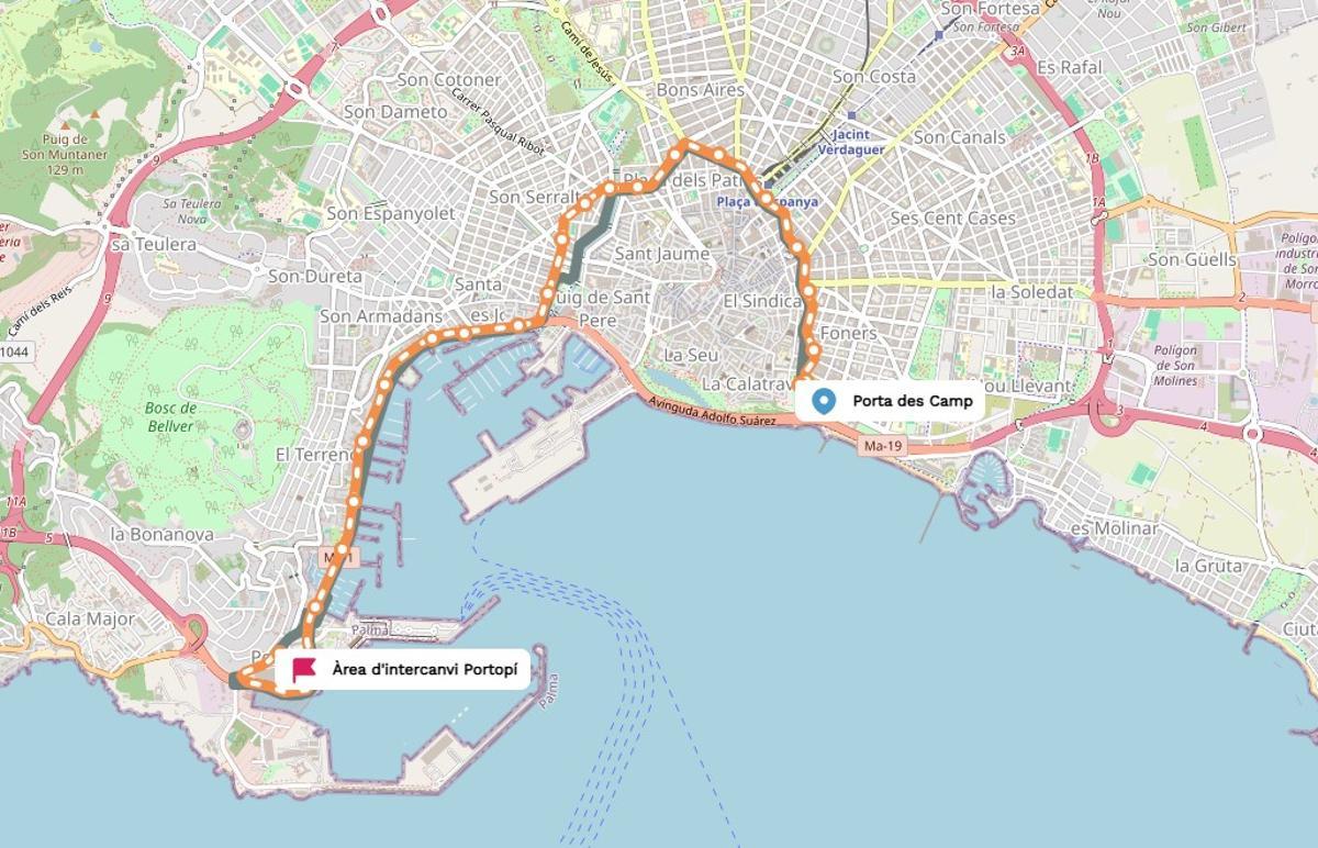 Die Strecke des Nachtbusses N1.