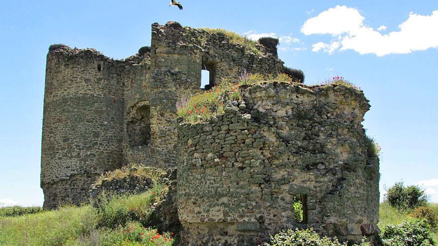 Arriba, los pocos restos que quedan en pie del Castillo de Asmesnal, custodiado por las cigüeñas. A la izquierda, ruinas de la cúpula. | D. M.