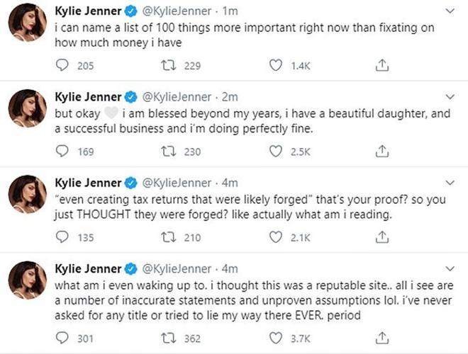 Mensajes de Kylie Jenner sobre sus supuestas mentiras financieras