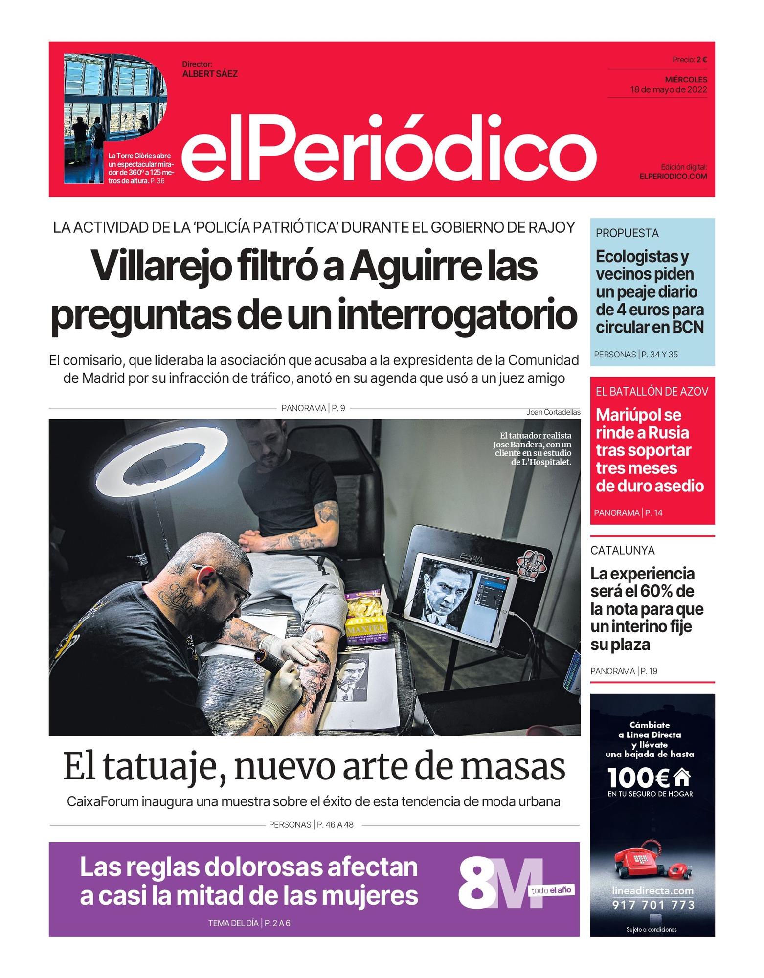 Primera plana de la edición impresa del 18 de mayo de 2022