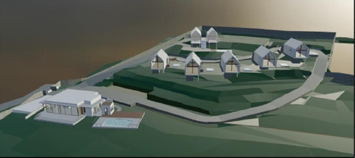 Un recreación de las instalaciones proyectadas para el campamento de cabañas rústicas en Cela, en Bueu.