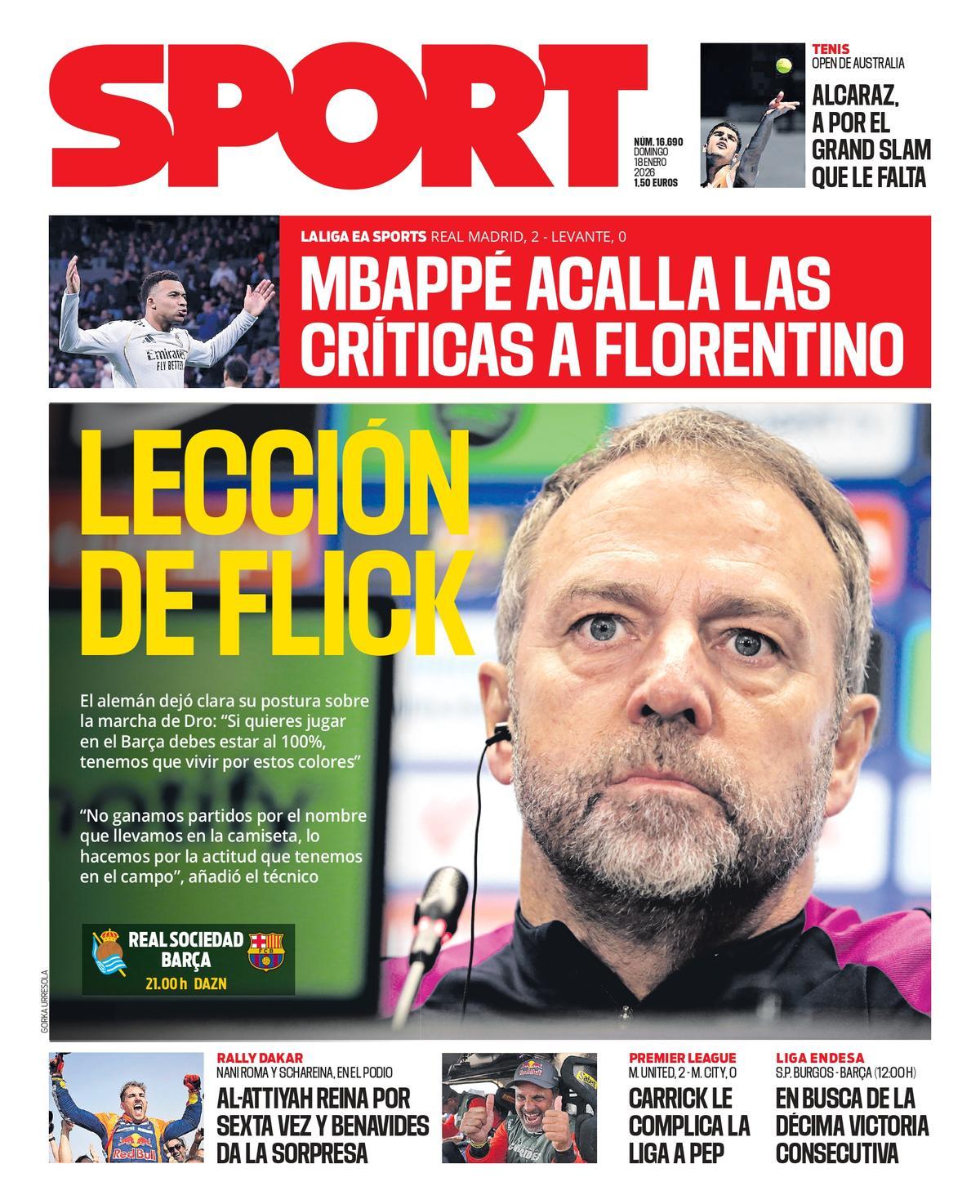Esta es la portada de SPORT de hoy, domingo 17 de enero de 2025