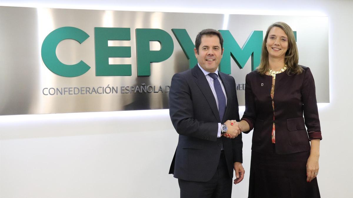 Archivo - El presidente de Cepyme y candidato a la reelección, Gerardo Cuerva, y la presidenta de CEOE-Cepyme Valladolid y candidata a presidir Cepyme, Ángela de Miguel.