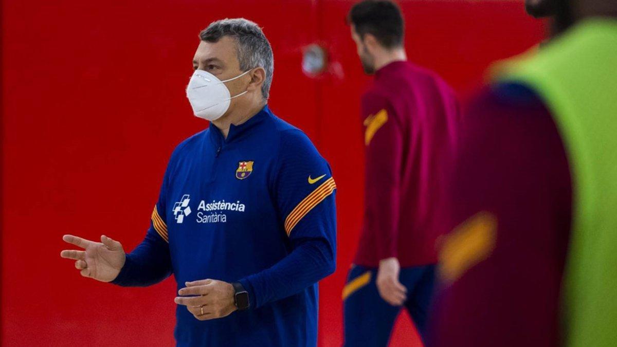 Xavi Pascual, este viernes en el entrenamiento previo al duelo ante el Ademar